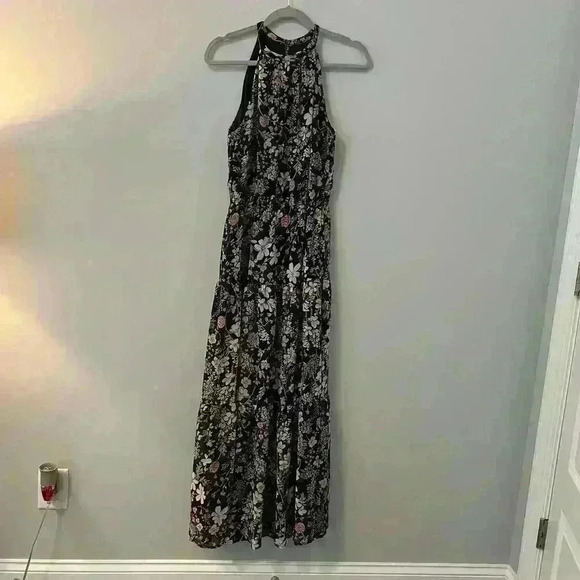 Tahari Blue Floral Halter Neck A-Line Dress Size 4 - Floor Length - Picture 1 of 5